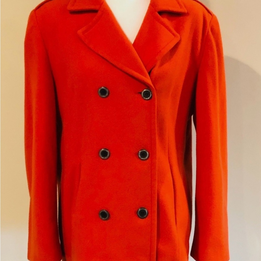 Talbots Petites women size 8 orange double breasted peacoat